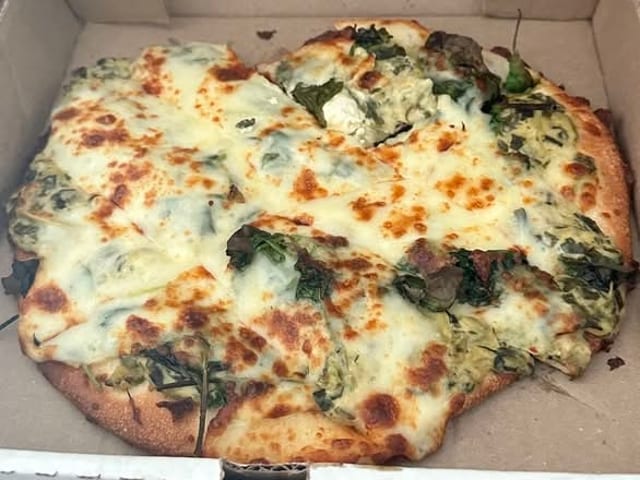 Creamy Spinach Artichoke Flatbread.