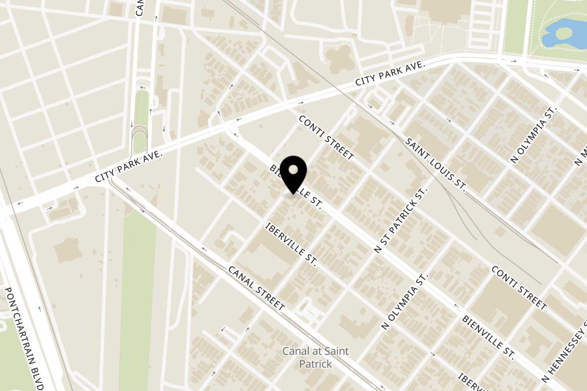 Map showing the location of G's Pizza on 4840 Bienville St in New Orleans